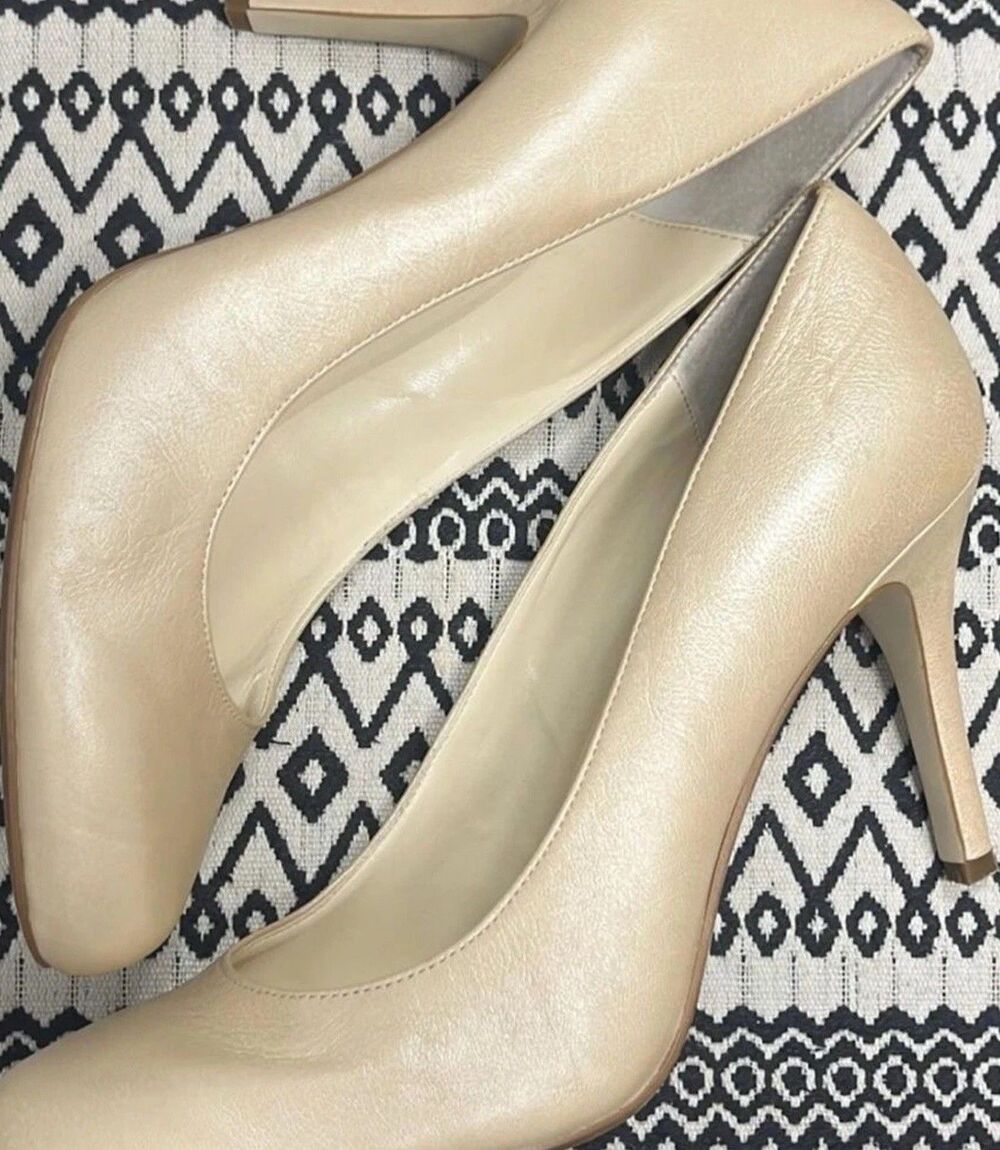 MAX STUDIO MARAIS Elegant Metallic Cream Fine Leather High Heels US Size 10M - Picture 10 of 12